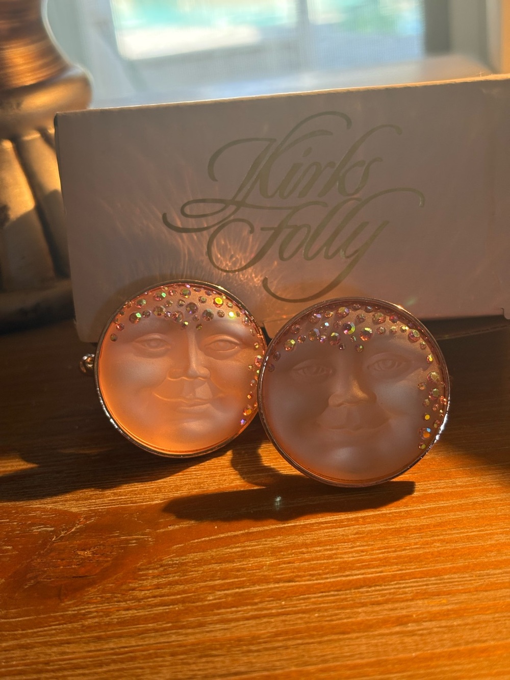 Kirk’s Folly Pink Moon Face Crystal Napkin Rings - Seaview Moon  -Never Used